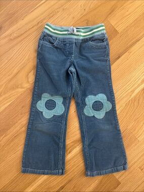 Mini Boden Blue Corduroy Pants with Flower Knee Patches size 6